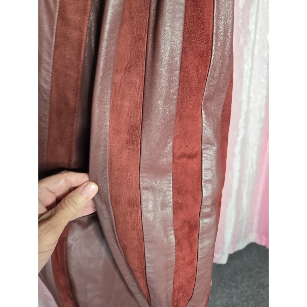 Y2K Exquisite Brick Red Soft Leather Suede Retro Trench Coat Size Medium 8 - Picture 10 of 16